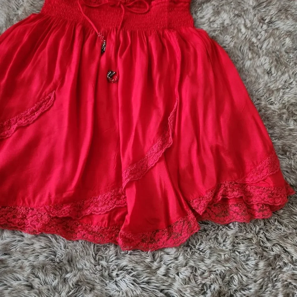 Free People High Risk Red Halter‎ Top Mini Dress Lace Trim Women's Size Small